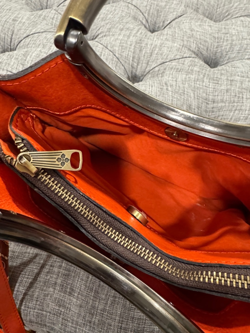 Patricia Nash Bag Aria Double Ring Orange Leather Floral Laser Cut Crossbody - Picture 15 of 17